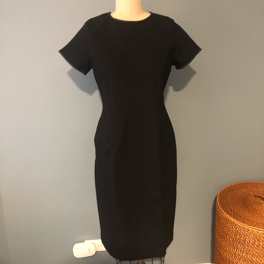 NWOT Black Dress with Leather Trim Brooks Brothers